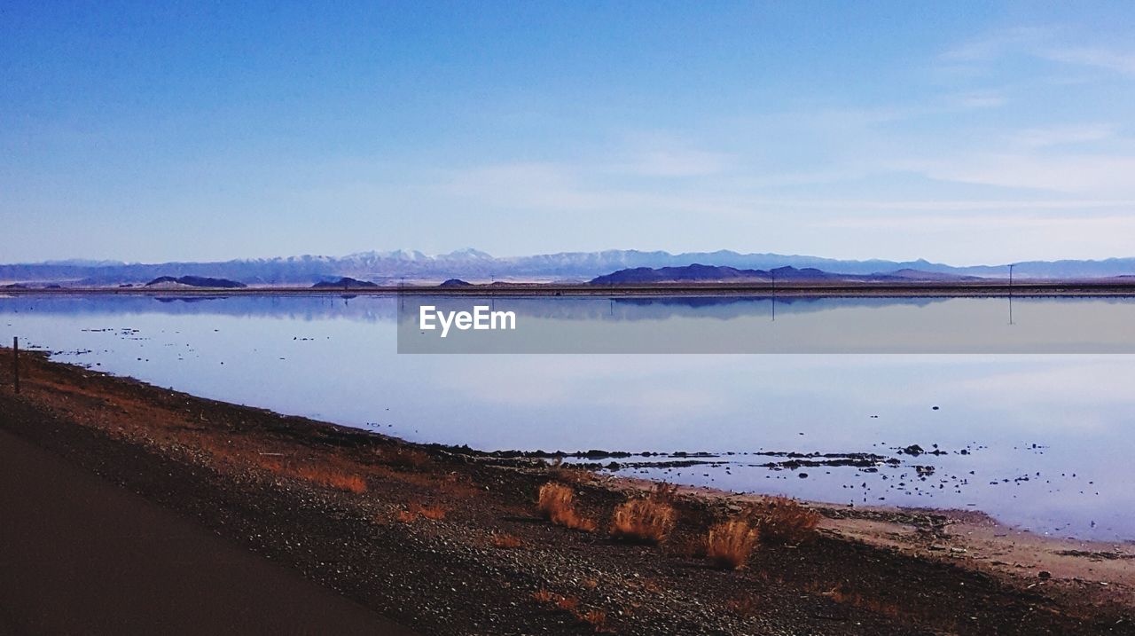 SCENIC VIEW OF LAKE BY MOUNTAINS AGAINST SKY