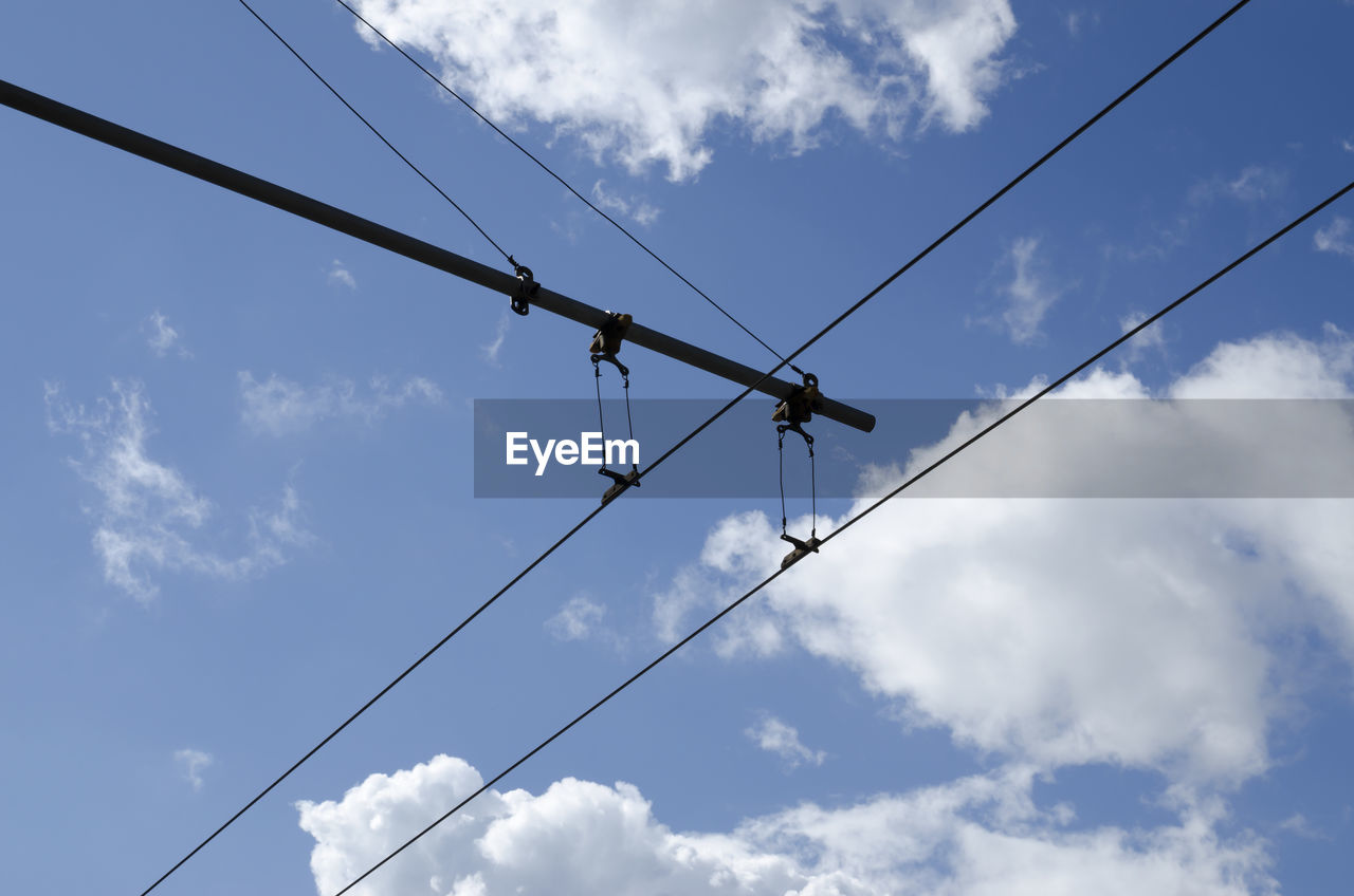 LOW ANGLE VIEW OF CABLES AGAINST SKY