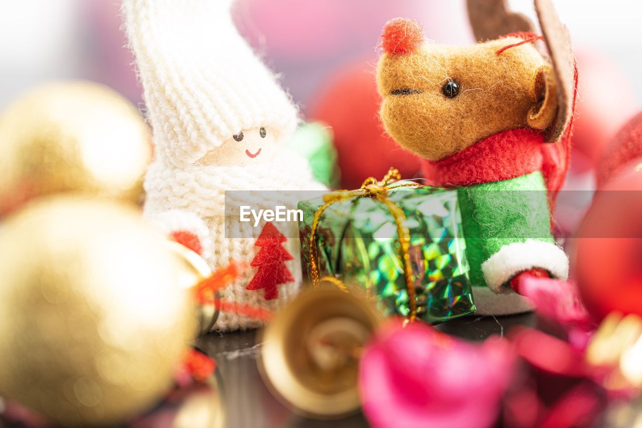 Close-up of christmas decoration on table