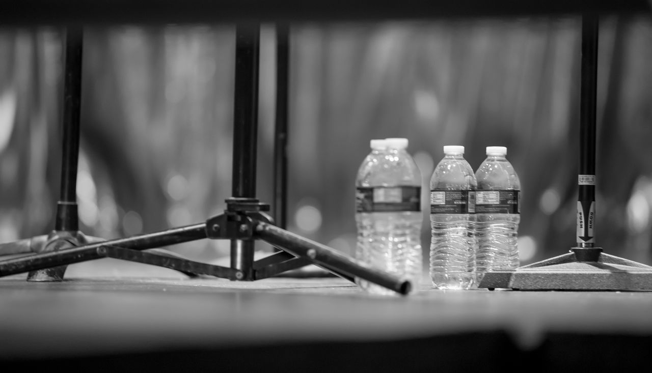 Water bottles by tripods at ritz theater