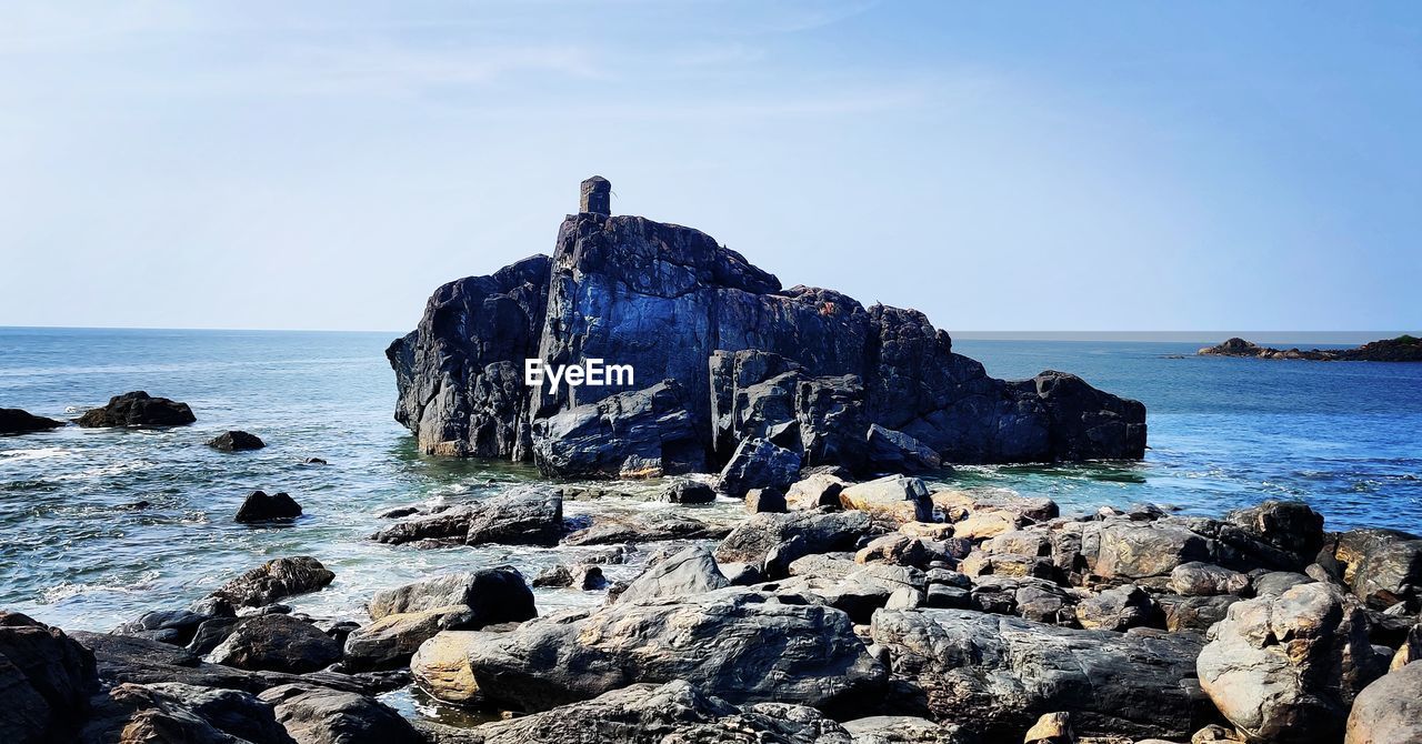 SCENIC VIEW OF ROCKS ON SEA AGAINST SKY