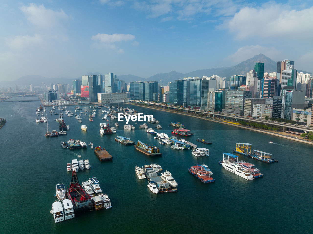 high angle view of boats in sea