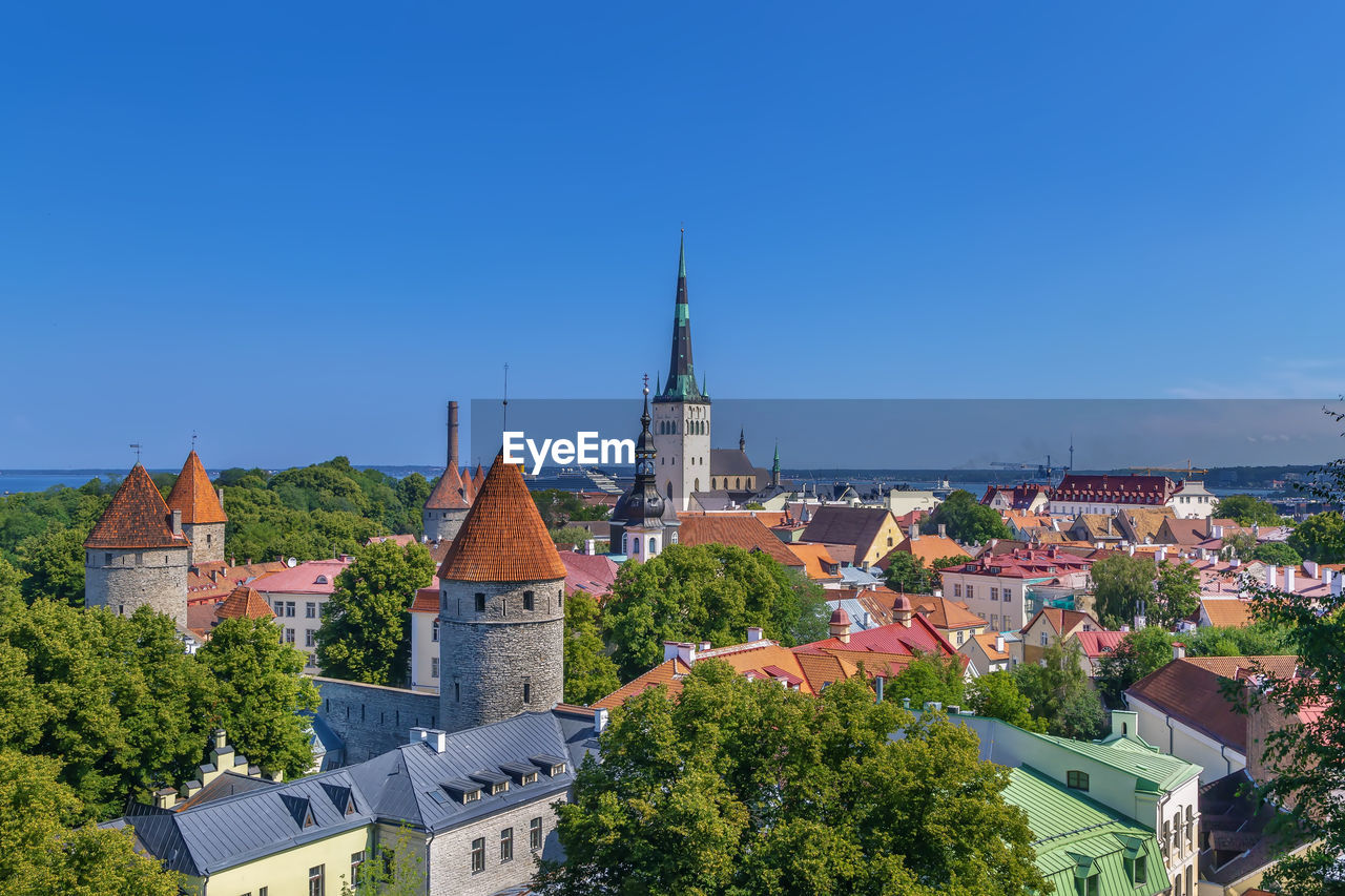 View of walls of tallinn and st. olaf church from toompea hill, estonia
