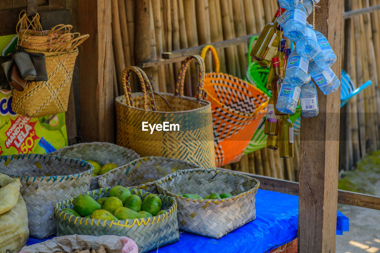 VARIOUS FRUITS IN BASKET FOR SALE