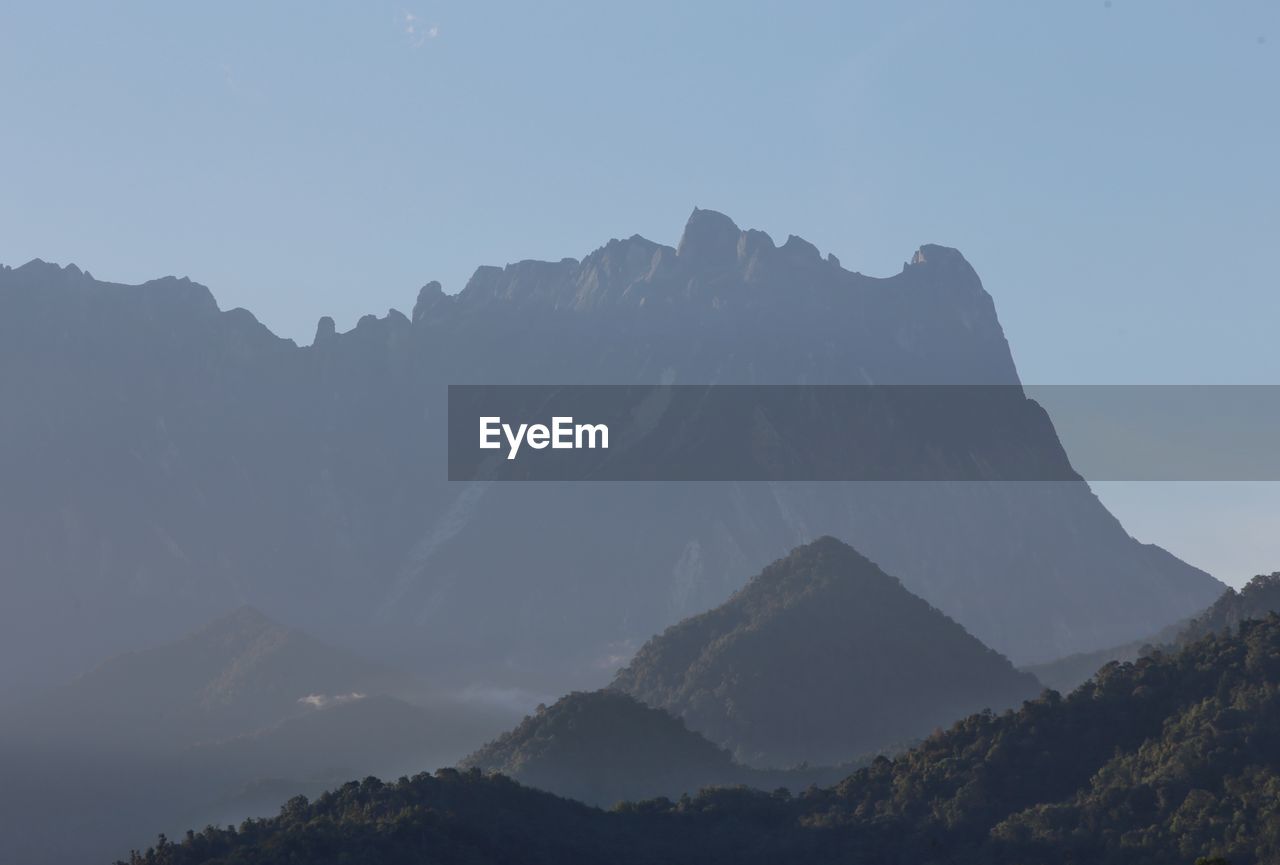 Low angle view of mountains against clear sky