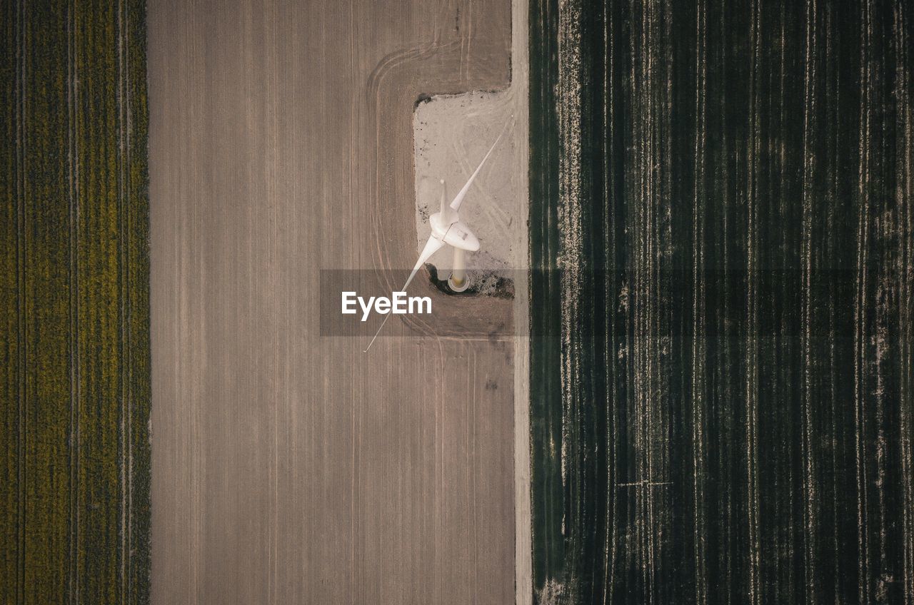 Aerial view of windmill on landscape