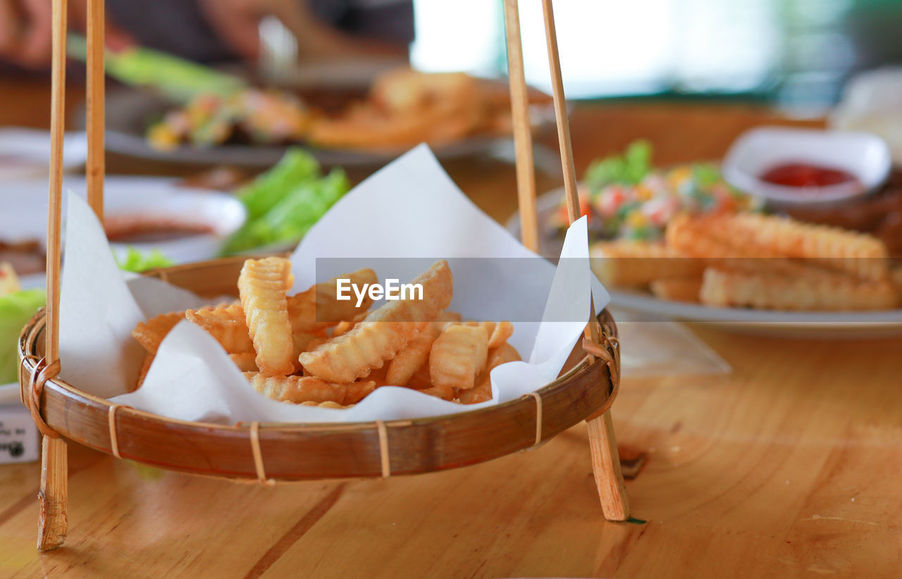 high angle view of food on table