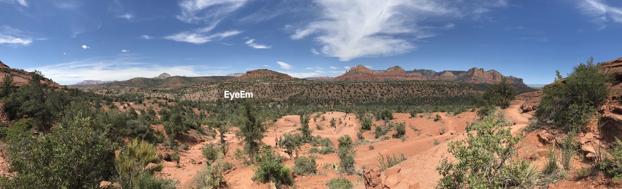 PANORAMIC VIEW OF LAND AND MOUNTAINS AGAINST SKY