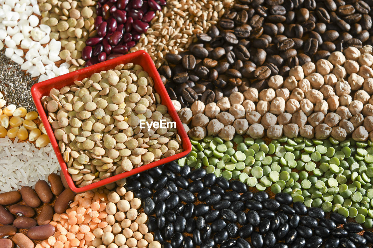 high angle view of green peas for sale