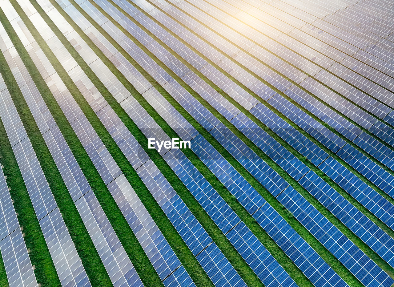 Solar farm and sun light. solar power for green energy. sustainable renewable energy. photovoltaic