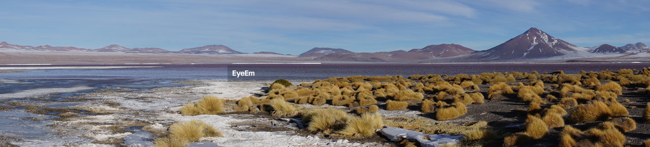 PANORAMIC VIEW OF LAKE AGAINST SKY DURING WINTER