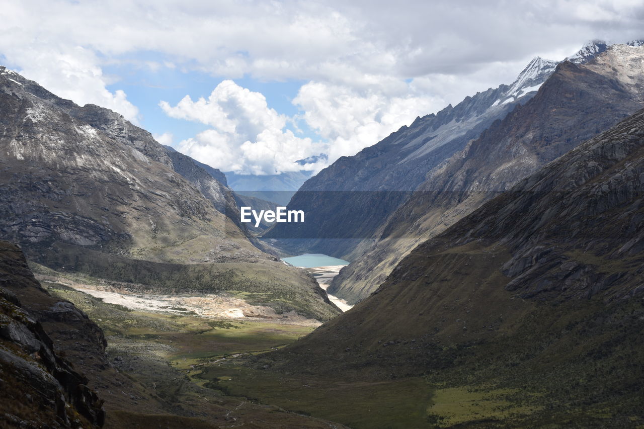 Scenic view of mountains against cloudy sky