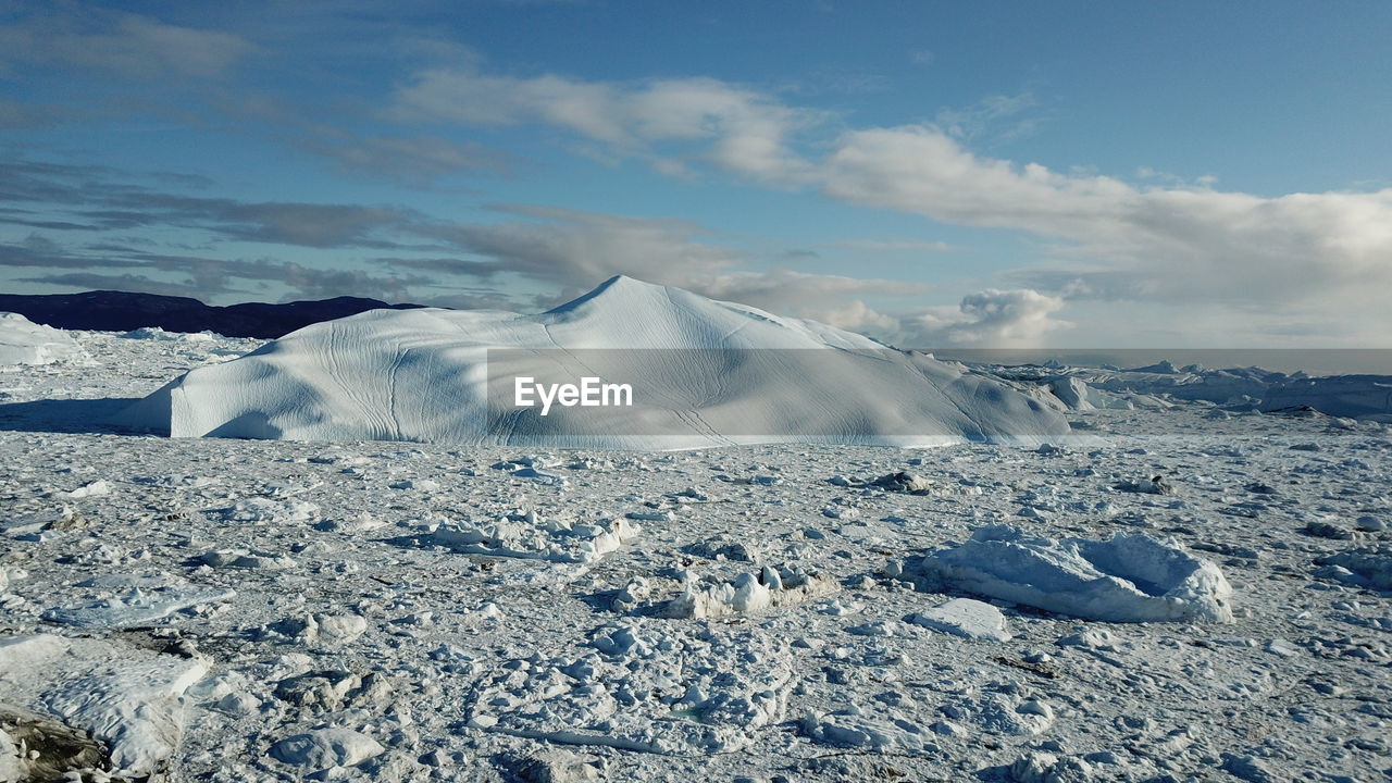 AERIAL VIEW OF SNOWCAPPED MOUNTAINS AGAINST SKY