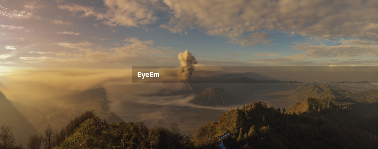 Panoramic view of mountains against sky during sunset