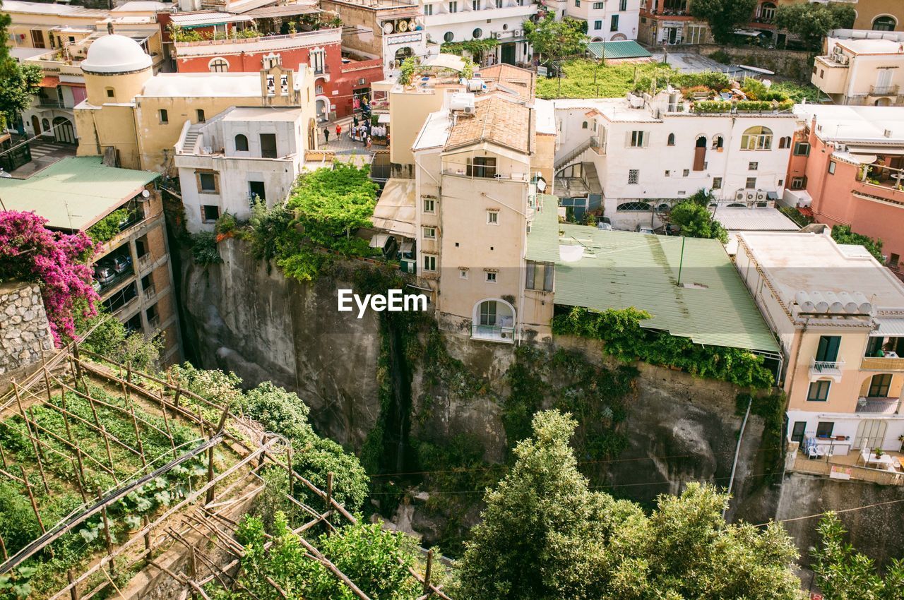 High angle view of buildings at positano