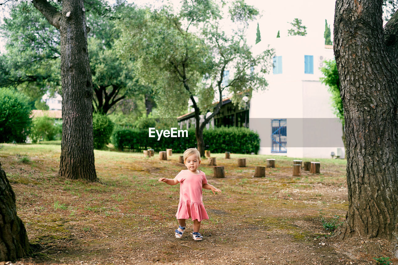 FULL LENGTH OF GIRL WITH ARMS RAISED ON TREE