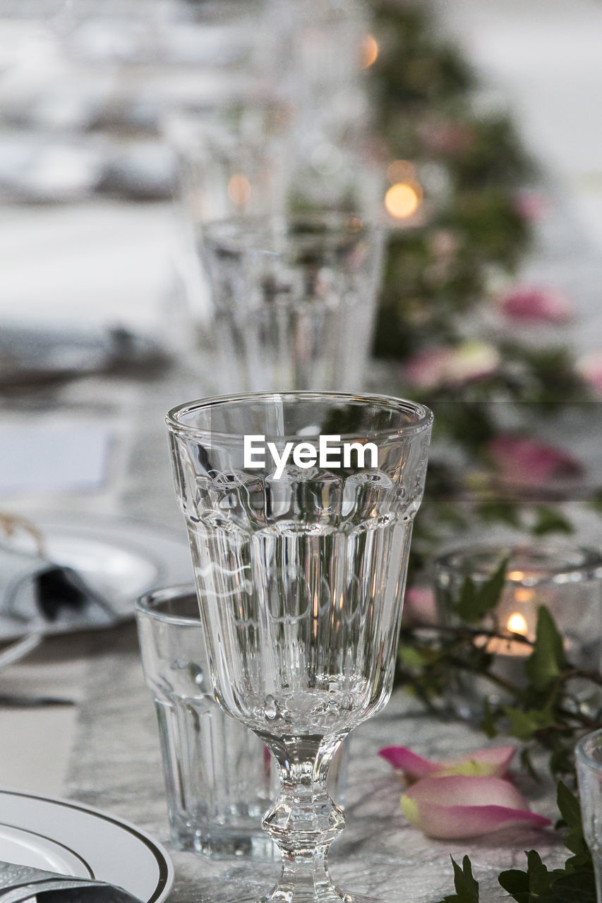 high angle view of glasses on table