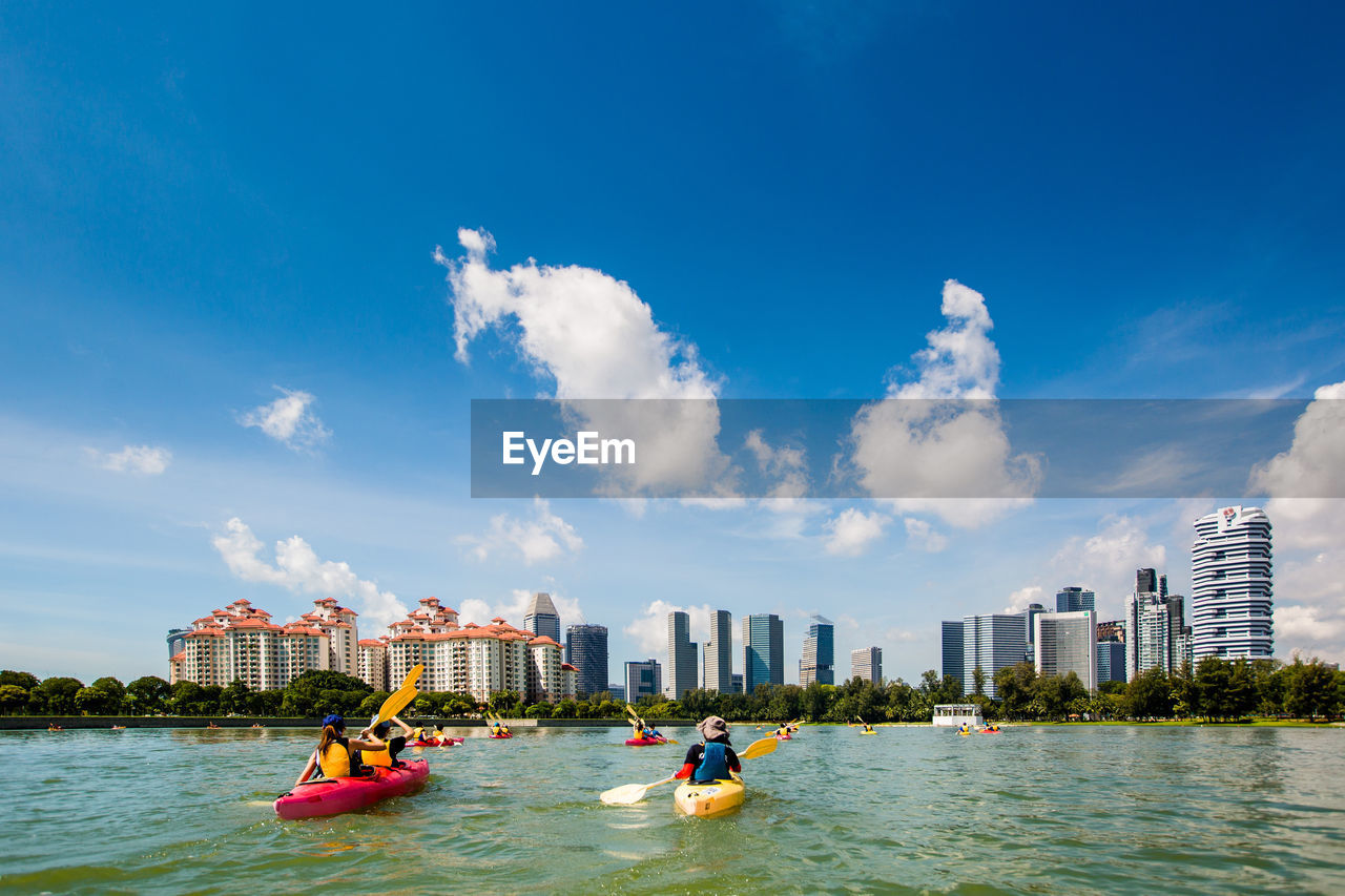 Kayaking into the beautiful cityscapes by water - singapore