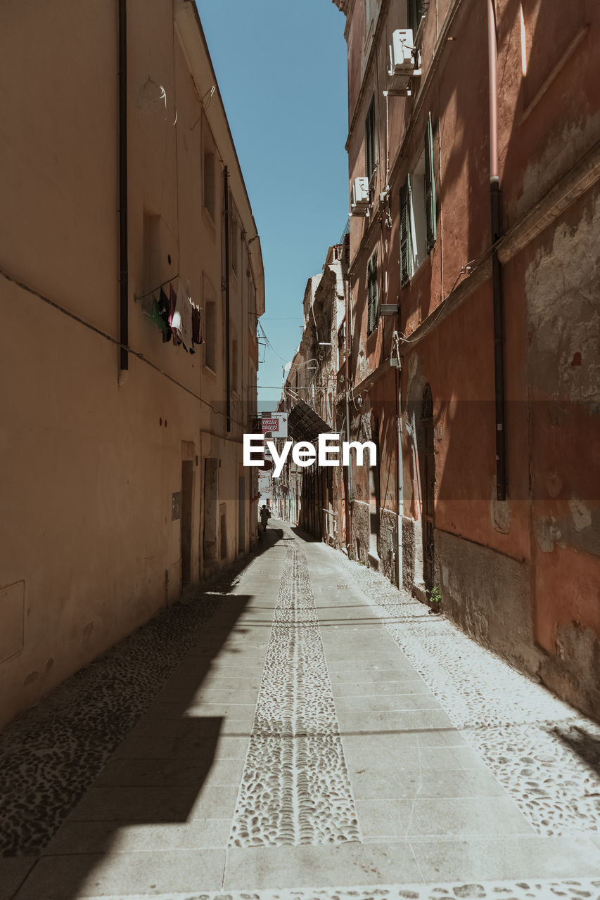 Empty alley amidst buildings in city