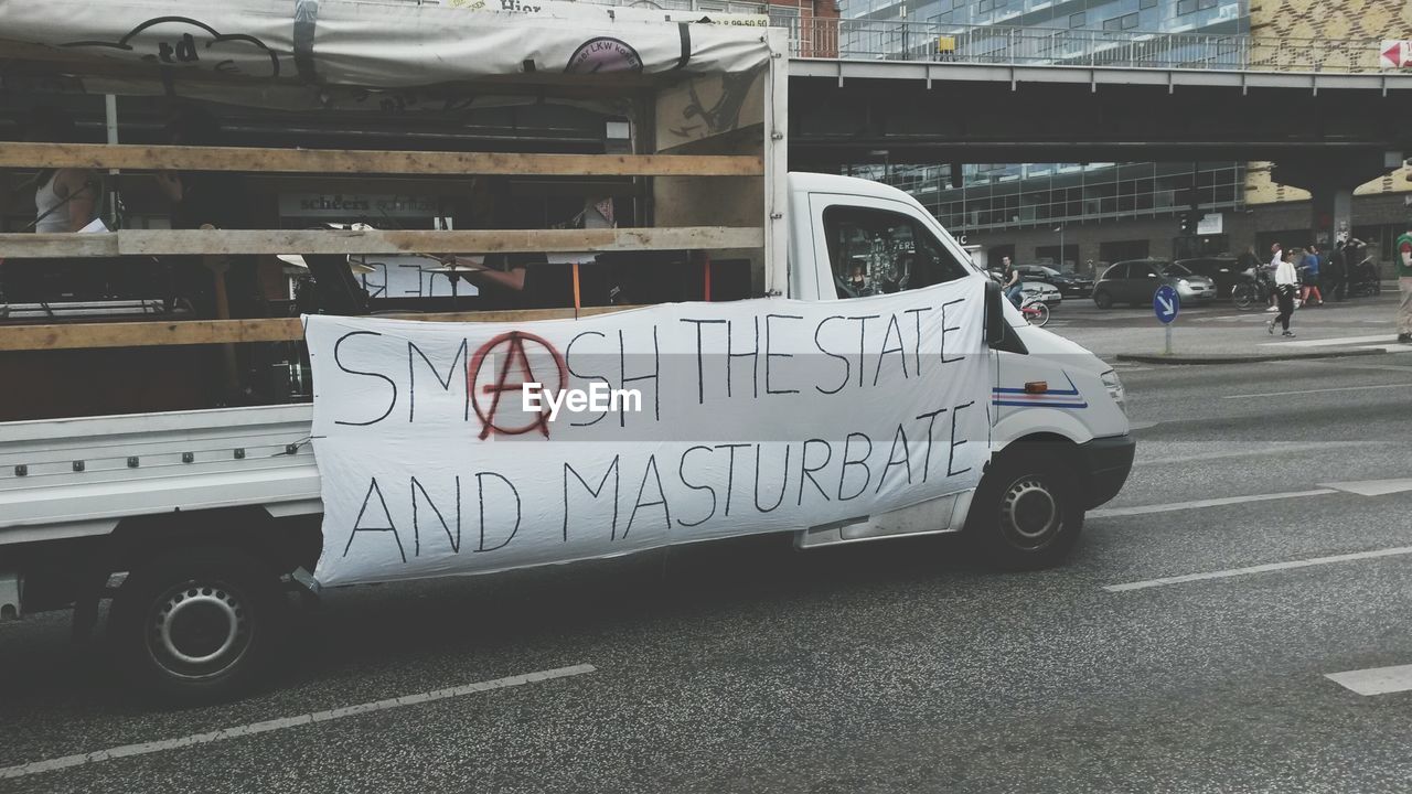 Information sign on truck