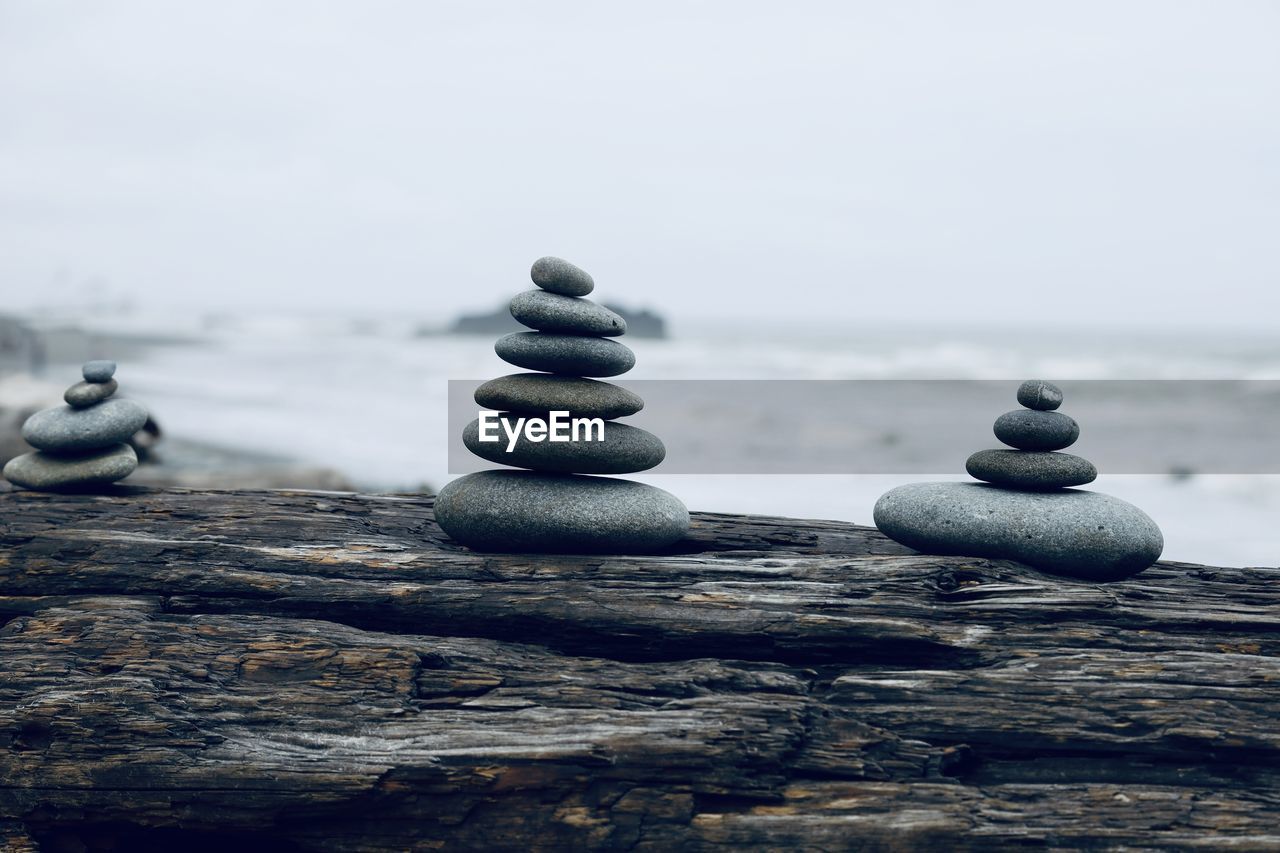 Three stack of stones on beach