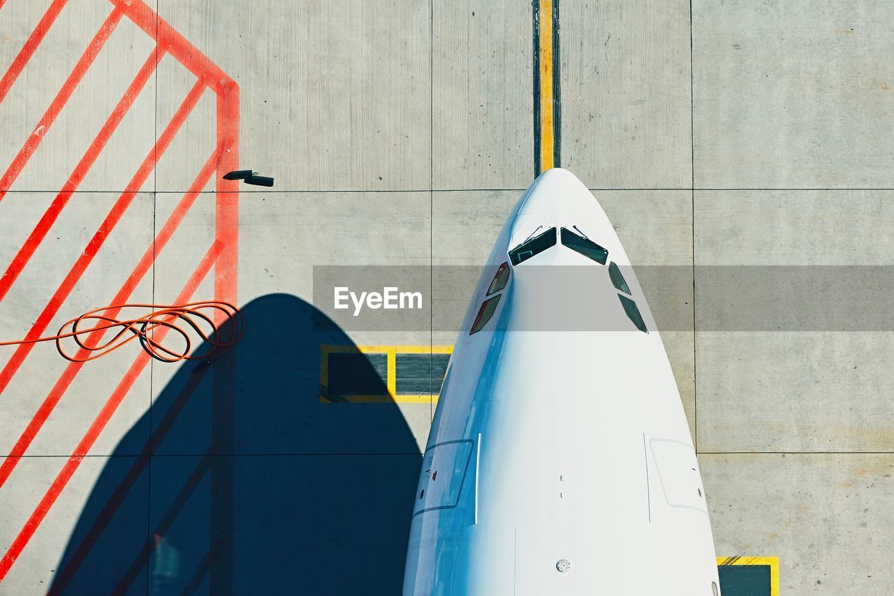 Above shot of airplane on runway