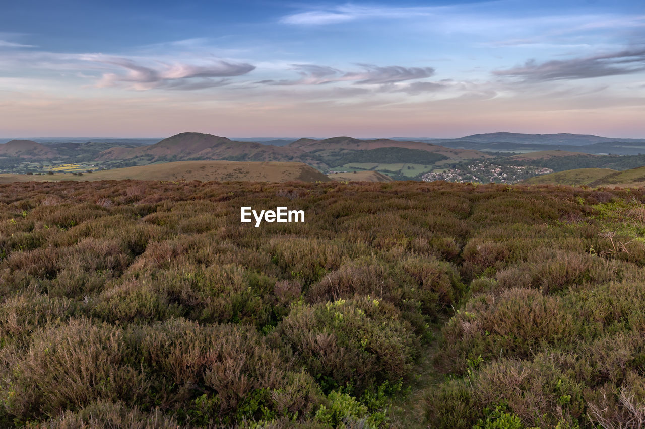 Scenic view of landscape against sky during sunset