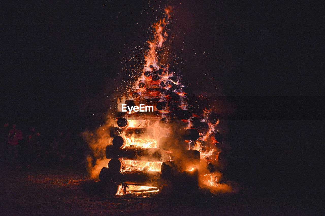 Close-up of bonfire against sky at night