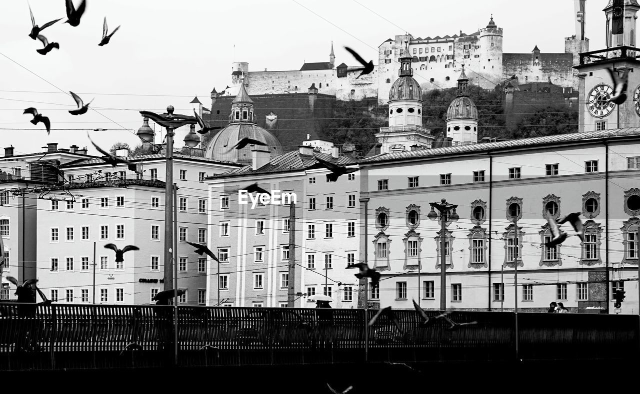 LOW ANGLE VIEW OF BUILDINGS AGAINST CLEAR SKY