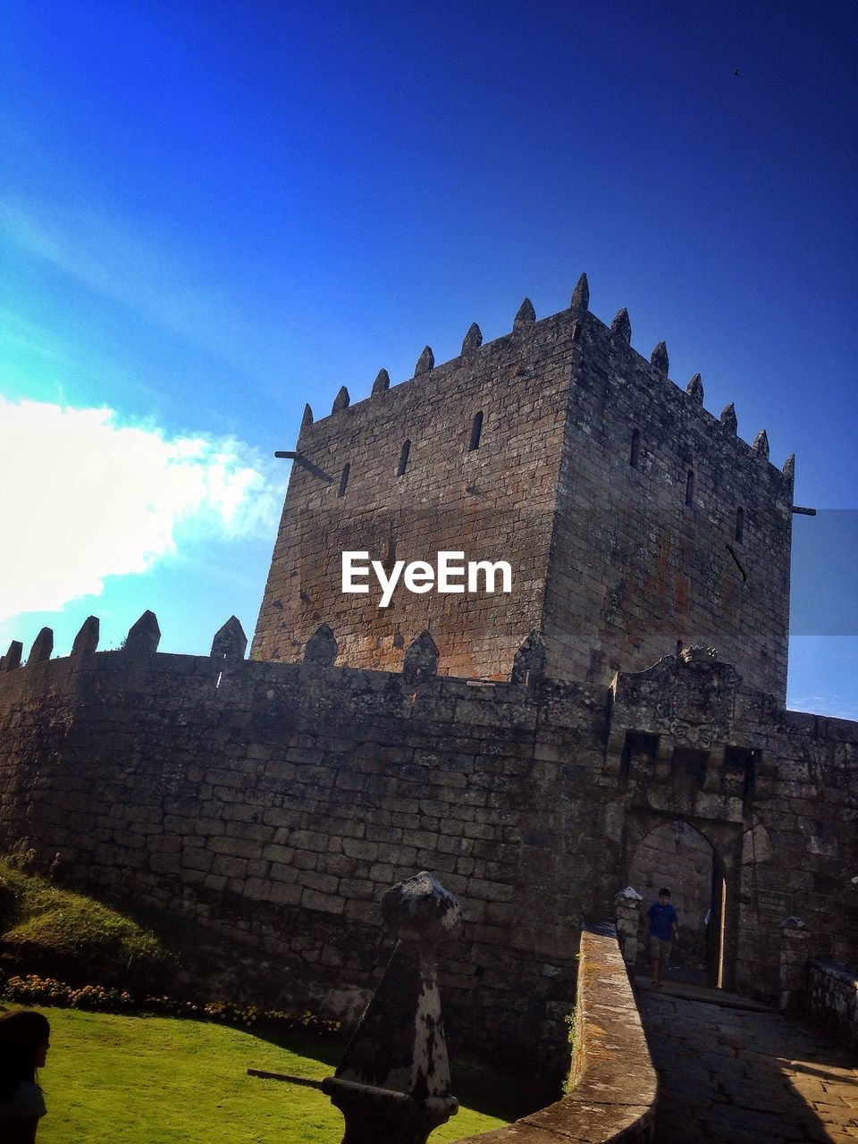 Low angle view of soutomaior castle against blue sky