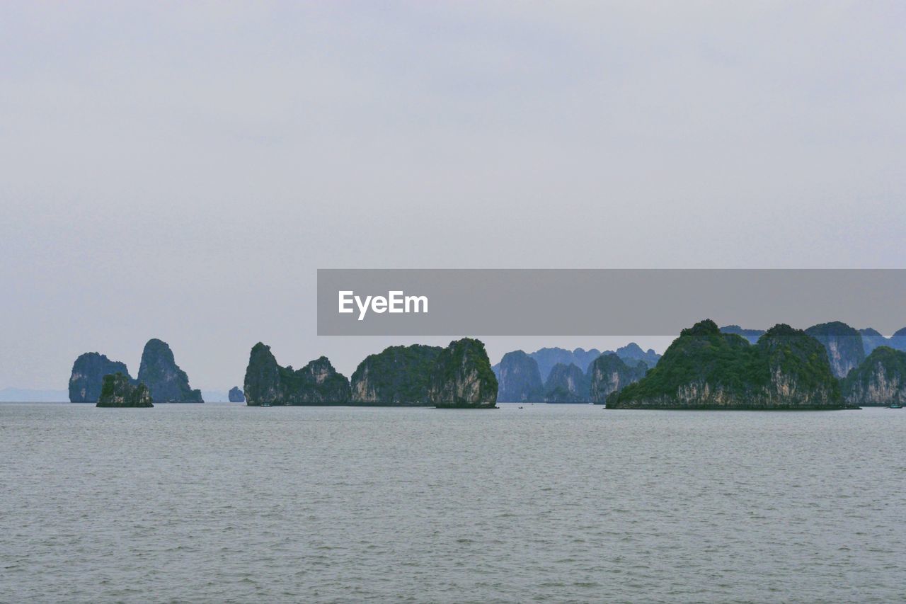 Scenic view of halong bay against clear sky