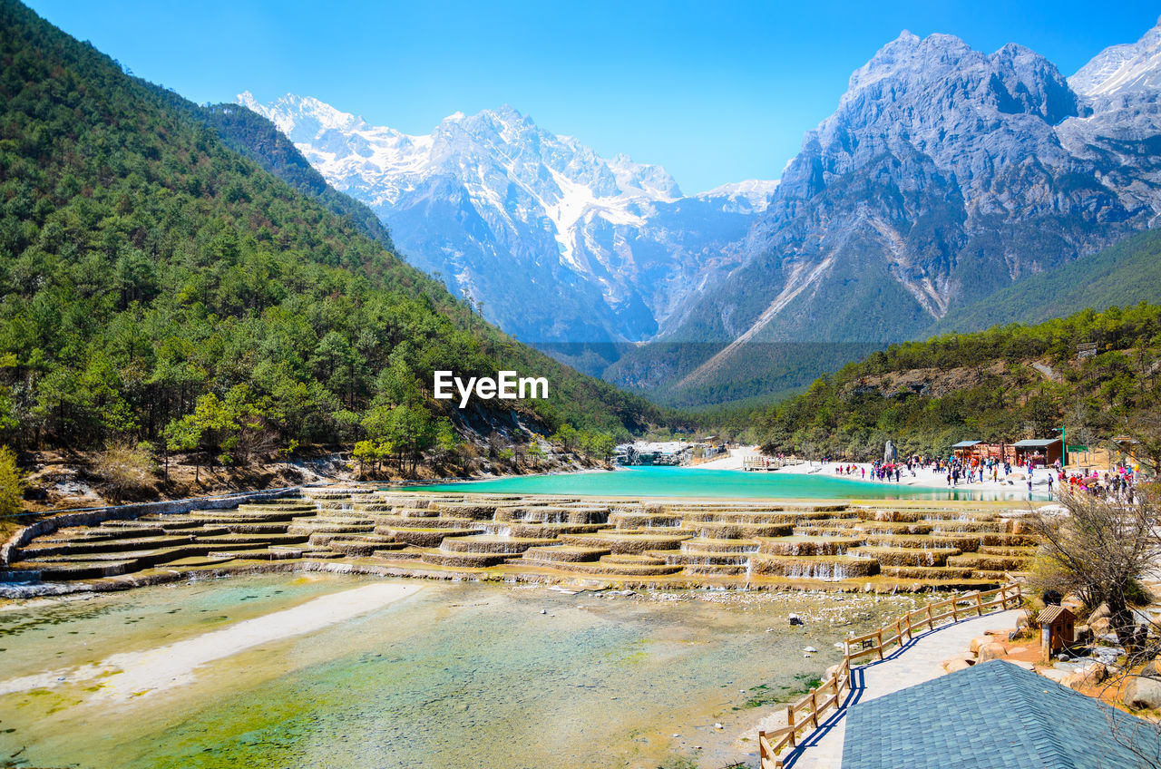 SCENIC VIEW OF LAKE AGAINST MOUNTAIN