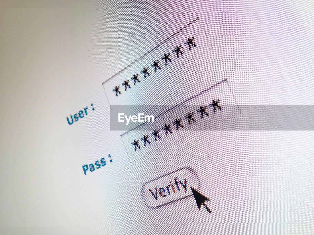 Close-up of cursor at verify button computer monitor