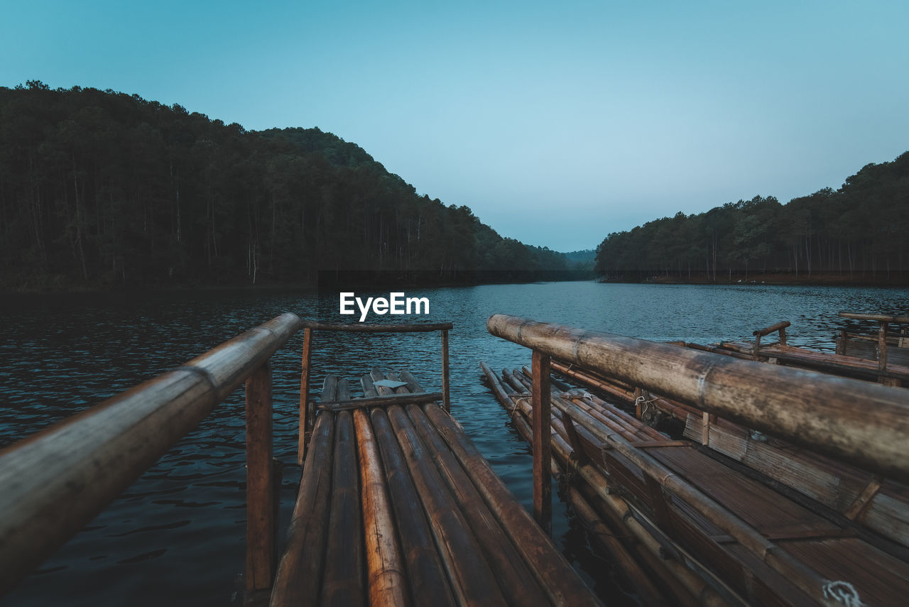 Scenic view of lake against clear sky