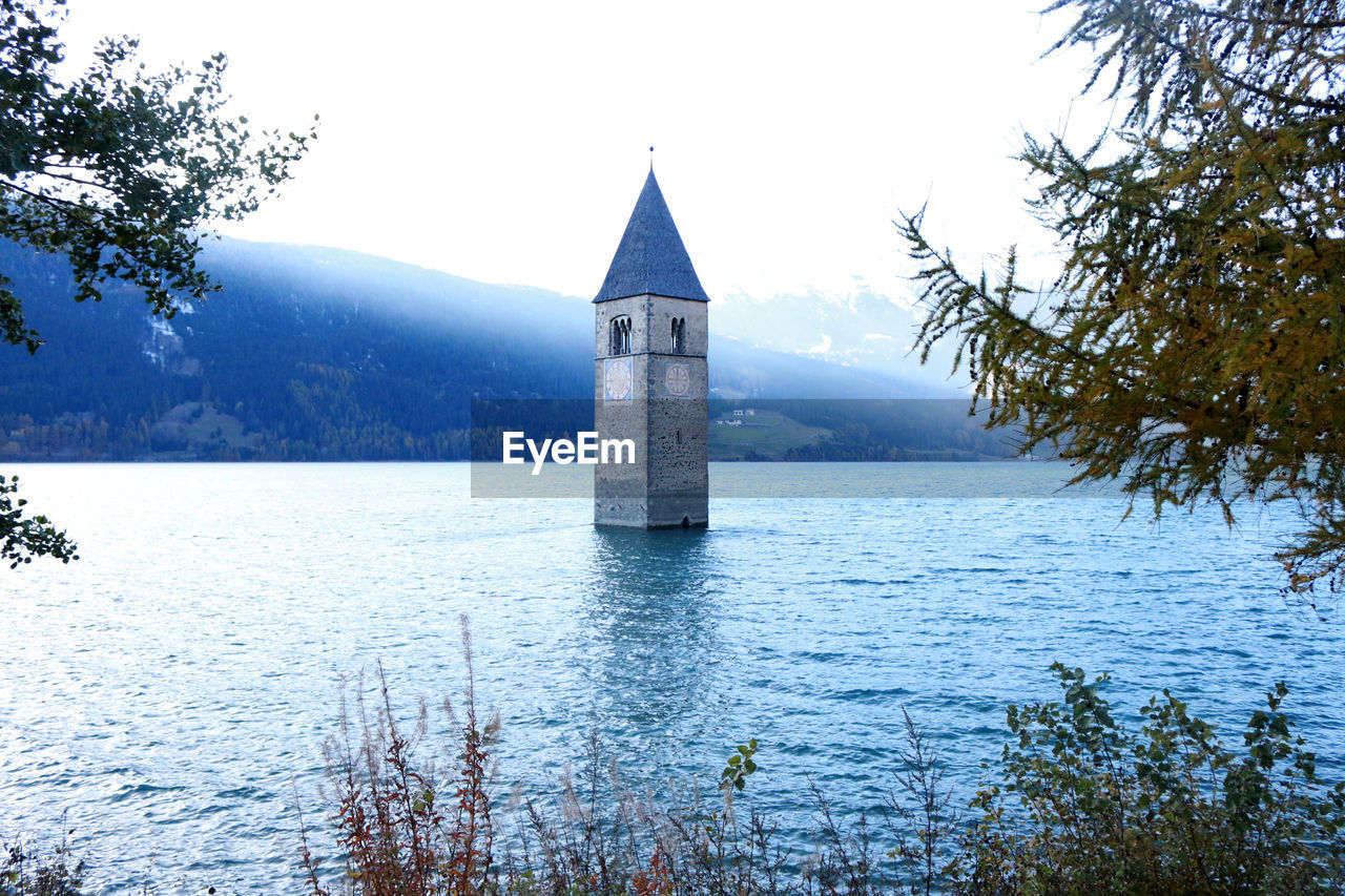 Church under the lake insouth tyrol in italy 