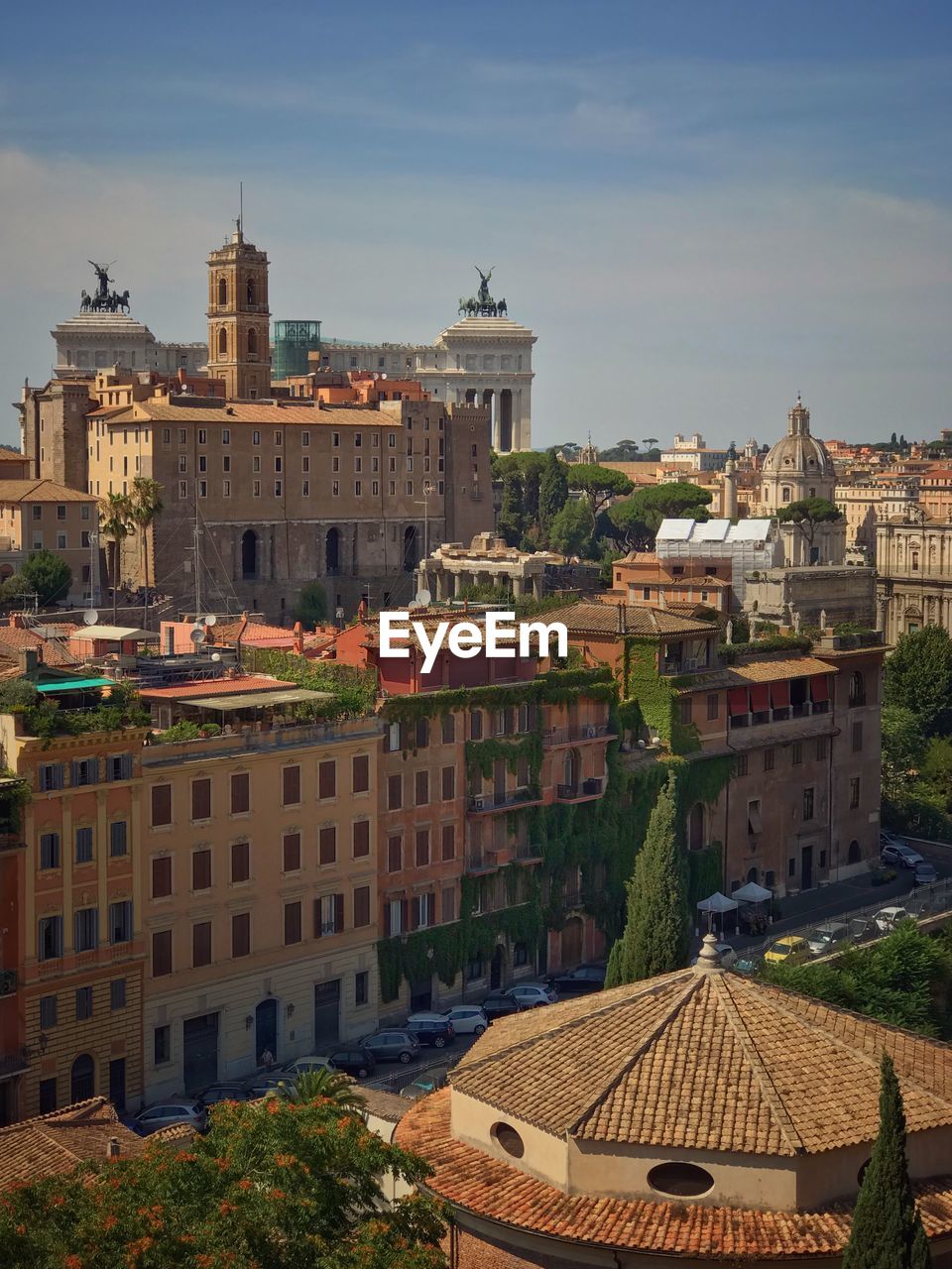 Roman forum. high angle view of buildings in the city.