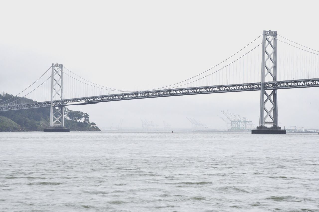 View of suspension bridge in city