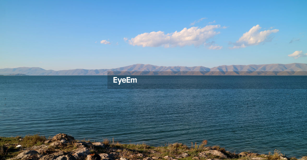 Panoramic view of lake sevan, world's second largest freshwater lake in gegharkunik of armenia