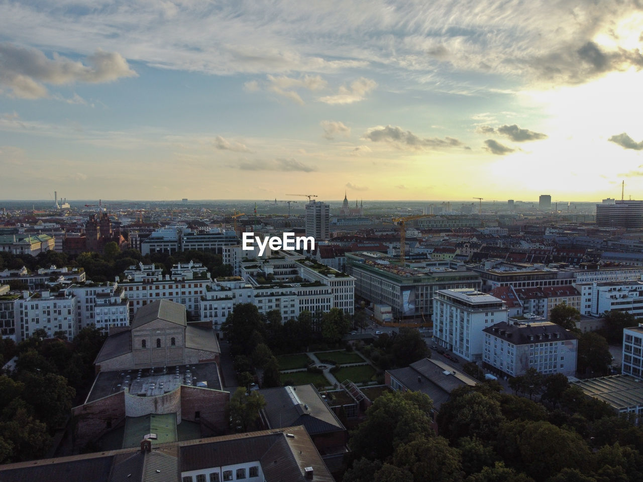 Scenic aerial panorama of the architecture of munich, bavaria, germany