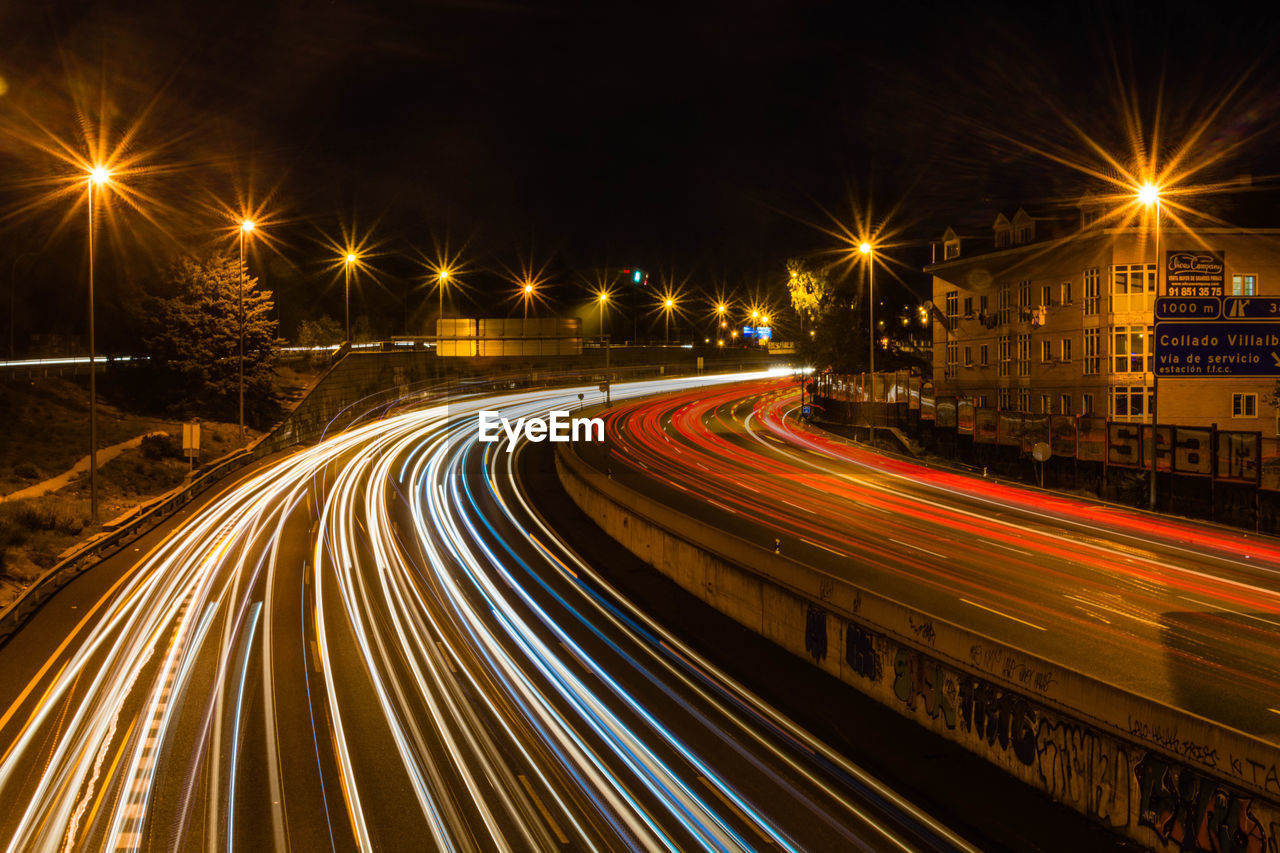 Light trails on highway at night