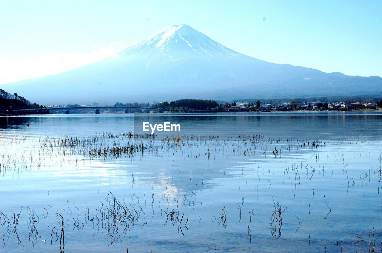 Scenic view of lake against cloudy sky