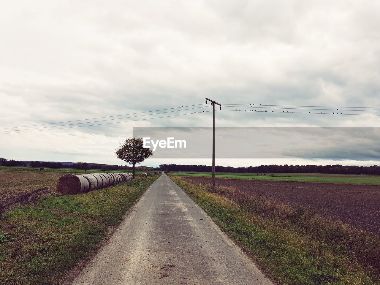 ROAD PASSING THROUGH AGRICULTURAL FIELD AGAINST SKY