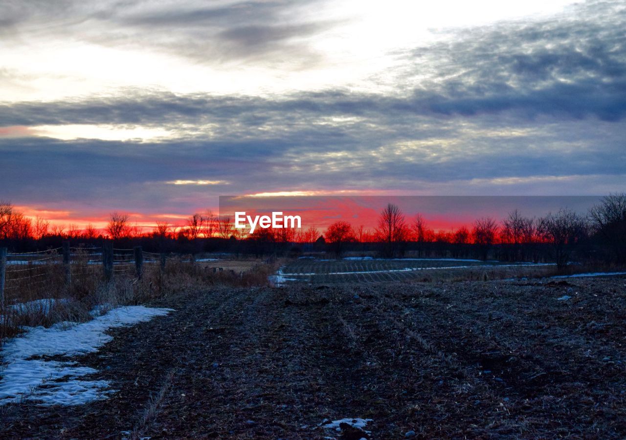 Scenic view of landscape against sky during sunset