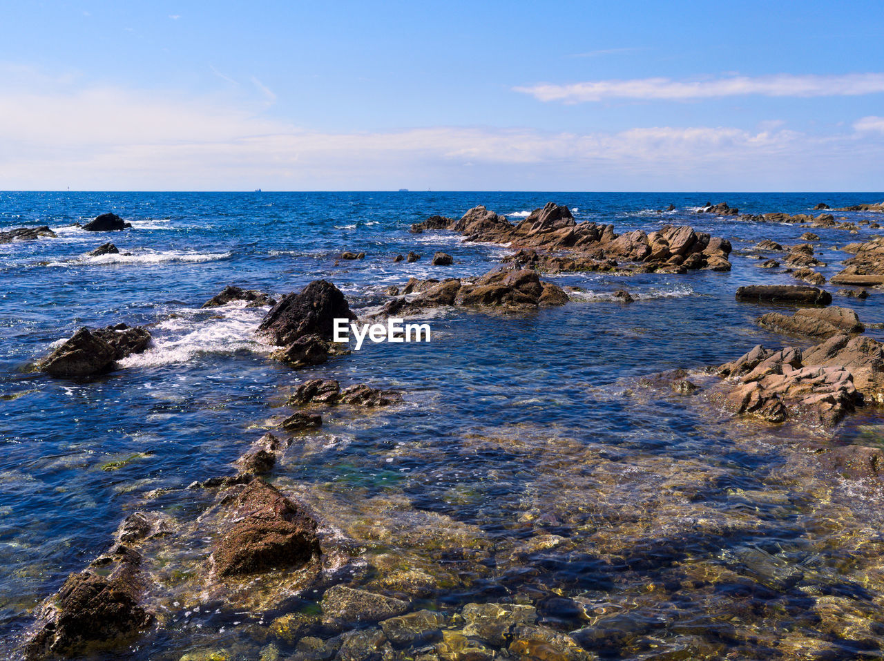 SCENIC VIEW OF ROCKS ON SEA AGAINST SKY
