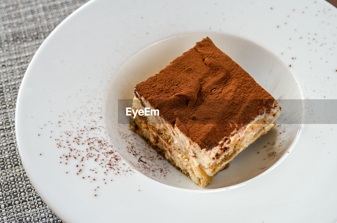 High angle view of sweet food in plate on table