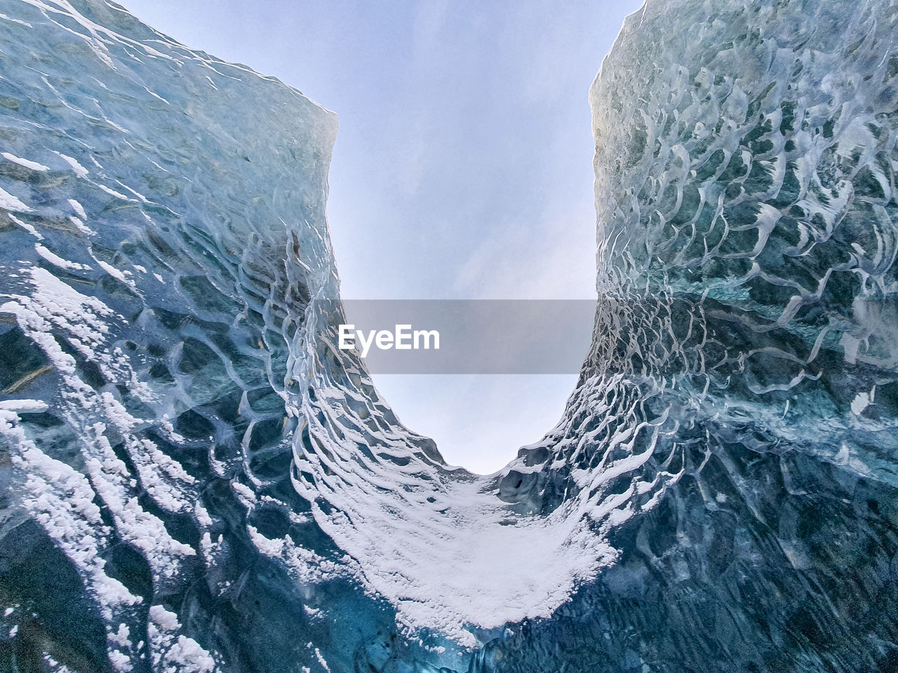 Detail of an external ice formation of an ice cave, in iceland