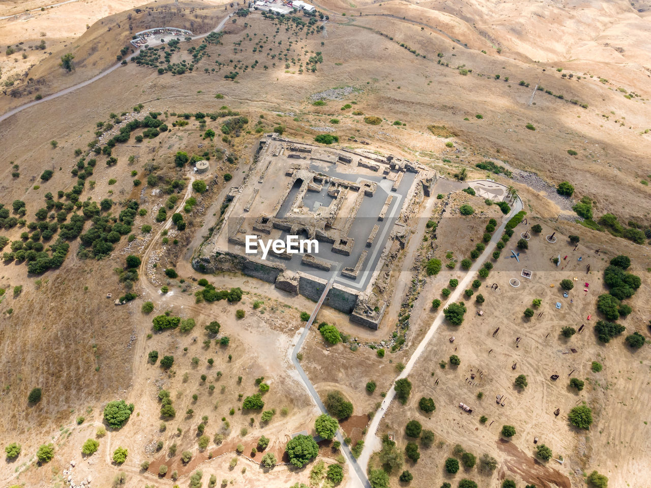 Aerial view of built structure on land