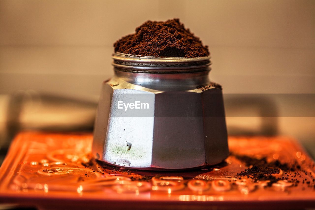 Close-up of moka with coffee 