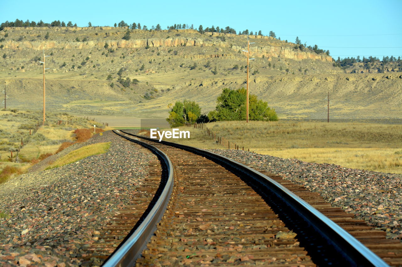 View of railroad tracks against clear sky