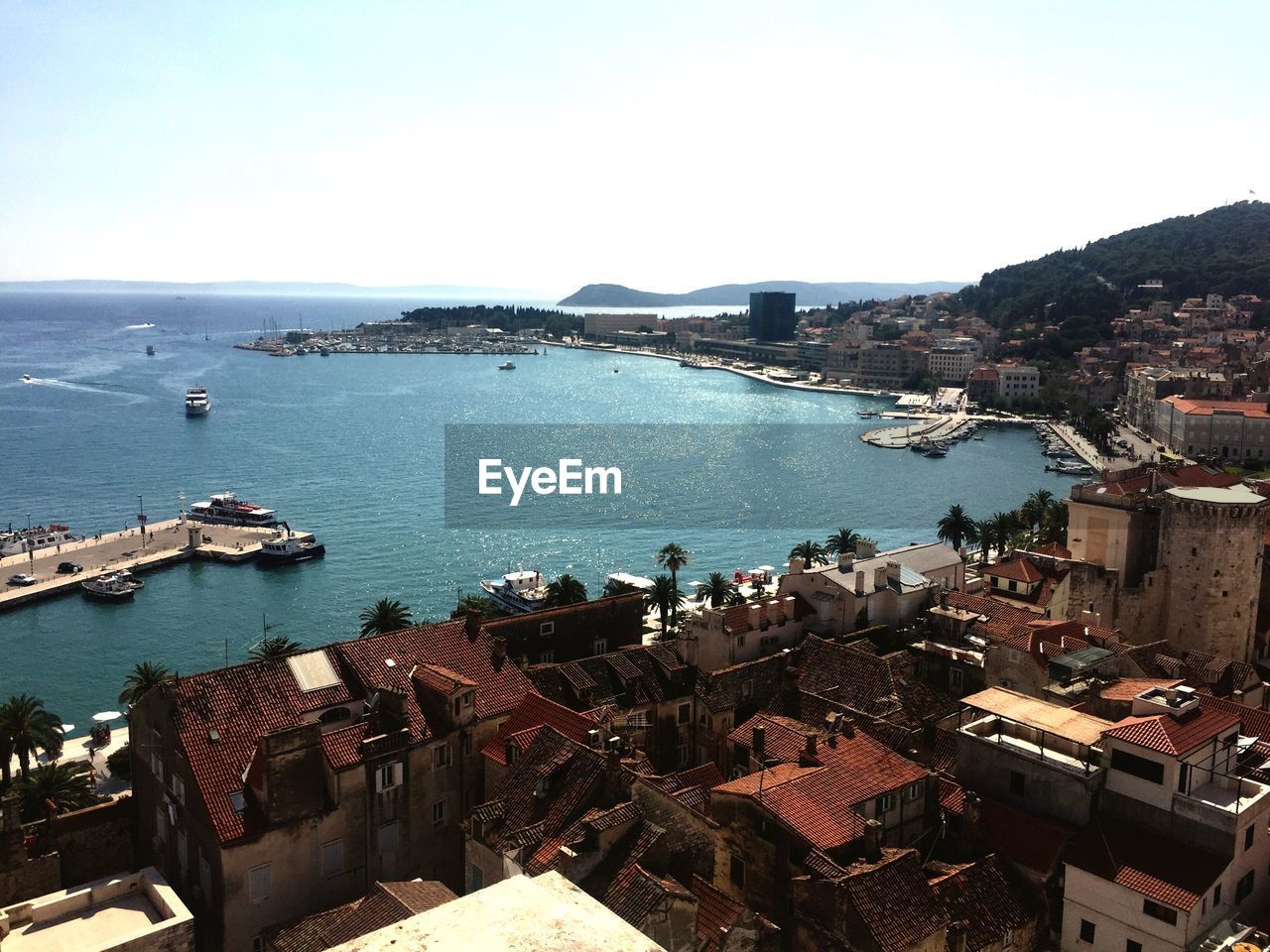 High angle view of boats in sea